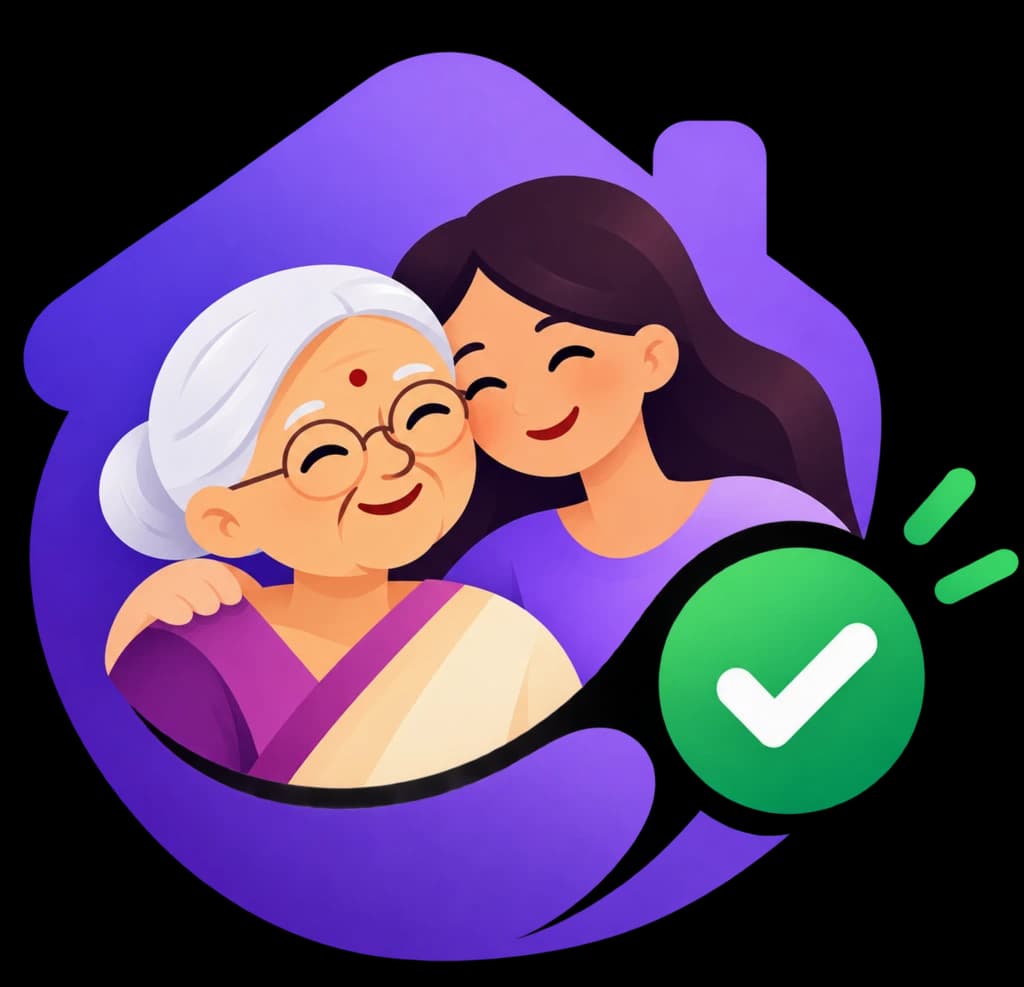 SabTheek logo: a daughter hugging her smiling mother, with a green check mark